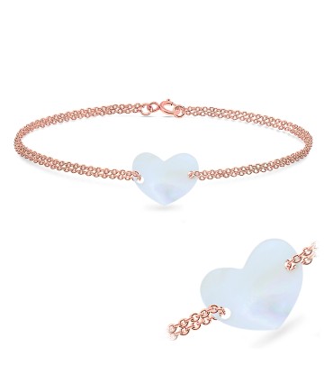 Rose Gold Plated Heart Shell Silver Bracelet BRS-438-RO-GP